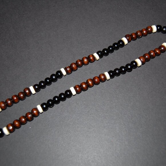 Wood Necklace,Mens Necklace,Wooden Men Necklace,Surfer Necklace,Wood Beaded - Picture 2 of 3